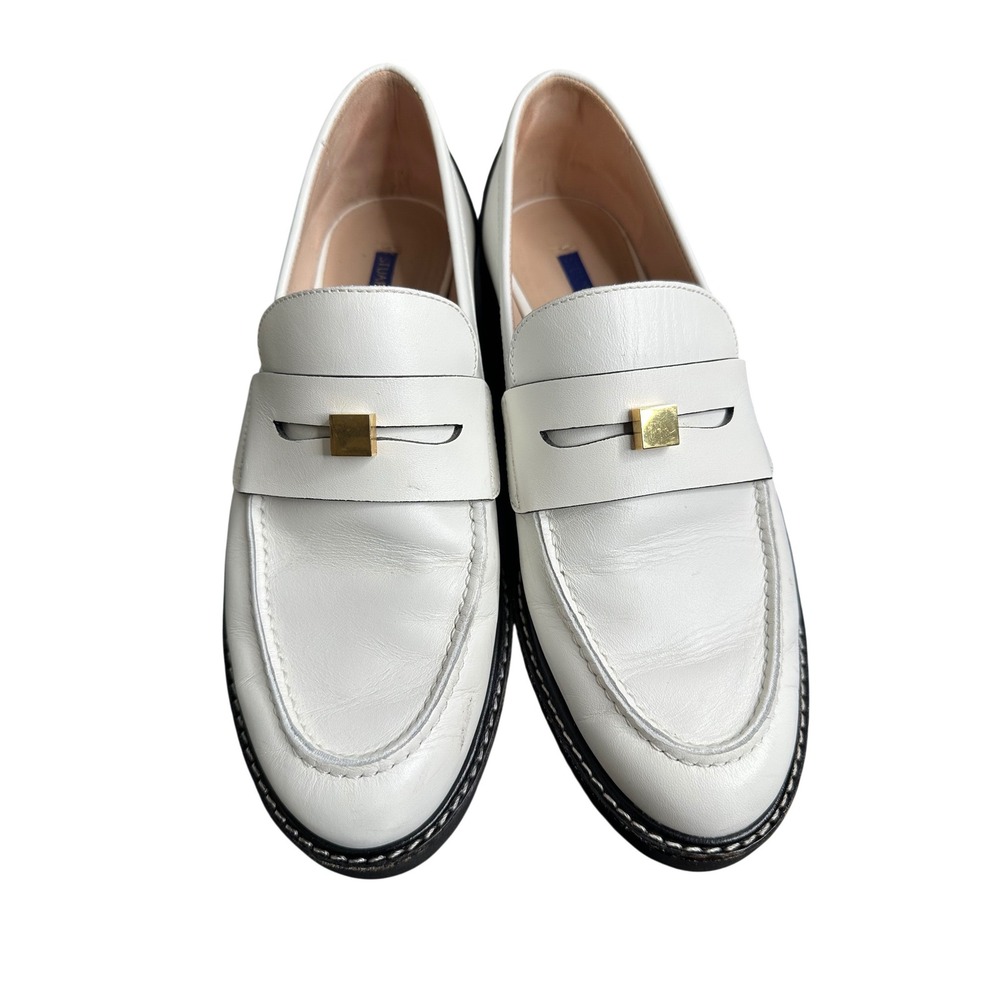 STUART WEITZMAN White Leather Gold Accent Loafers Women's Size 7.5 Made in Spain